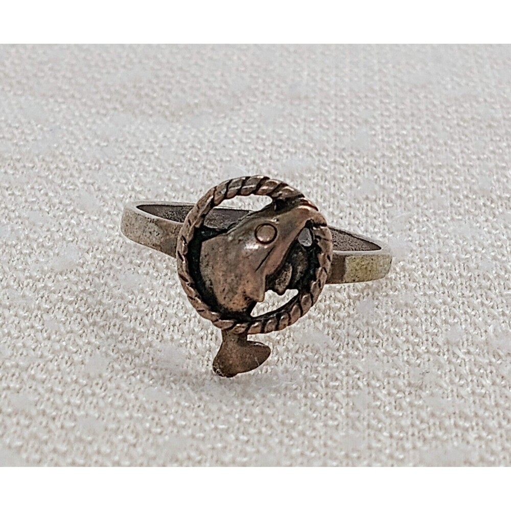 Vintage Sterling Silver Dolphin Jumping Thru Hoop Ring Size 7.75